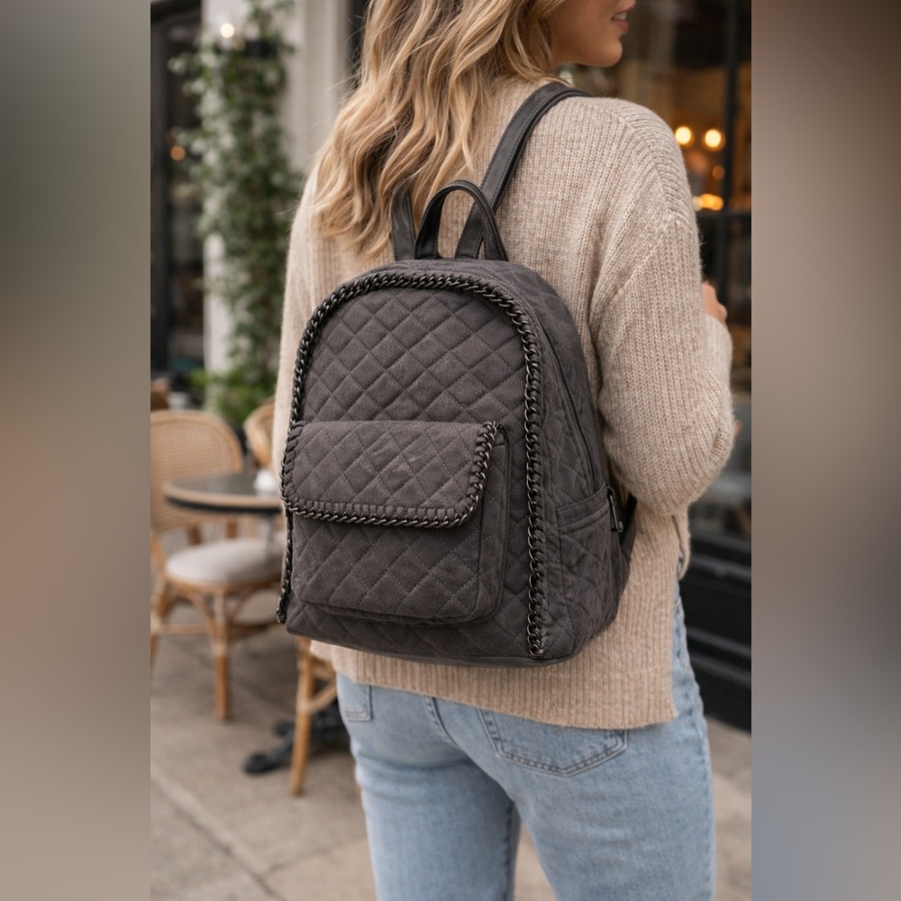 Urban Expressions Quilted Chain Trim Backpack NWT | Charcoal Gray